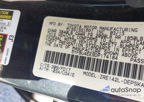 2013 Toyota Corolla S из США, поврежденный, VIN 5YFBU4EE9DP174184